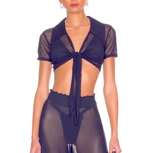 NWT Black Mesh Tie Front Top -Small